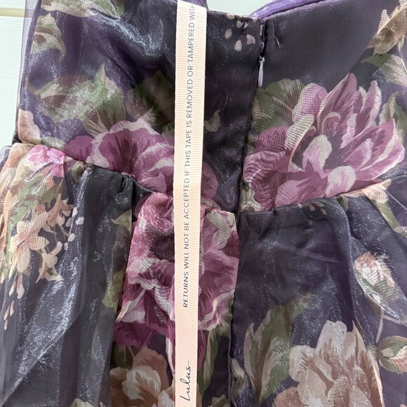 NWT Wonderful Waltz Purple Floral Print Strapless Bustier Maxi Dress - Picture 4 of 6